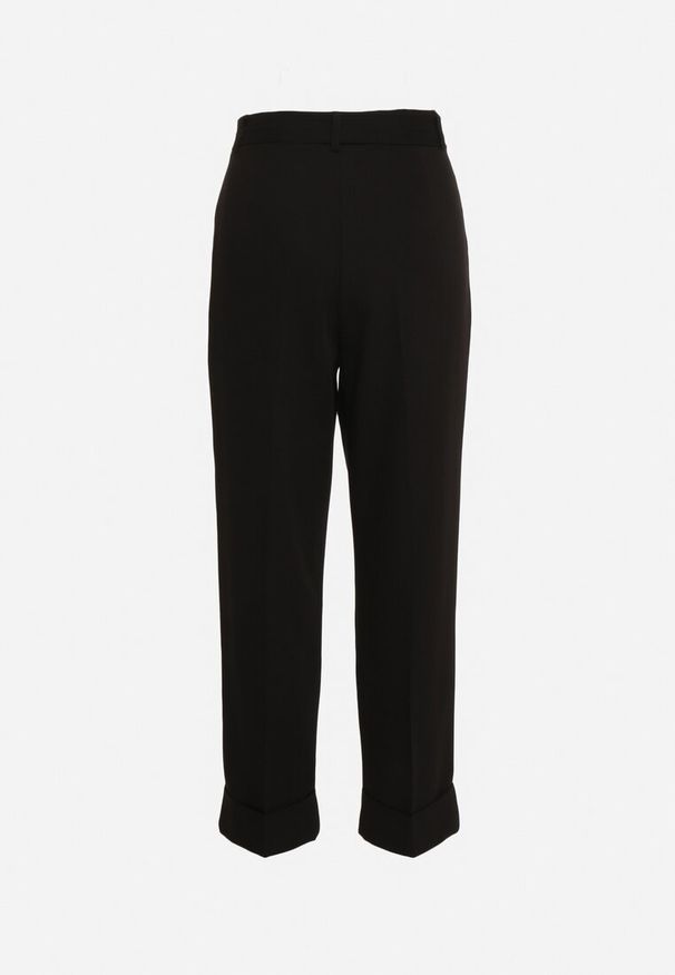 Born2be - Czarne Spodnie Garniturowe z Podwiniętymi Nogawkami z Paskiem na Klamrę Eleagna. Okazja: na co dzień, na spotkanie biznesowe. Kolor: czarny. Styl: casual, elegancki, biznesowy