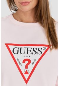 Guess - GUESS Różowa damska bluza z dużym logo Original Fleece, Rozmiar M. Kolor: różowy. Materiał: materiał, poliester, bawełna. Długość rękawa: długi rękaw. Długość: długie. Styl: klasyczny #5