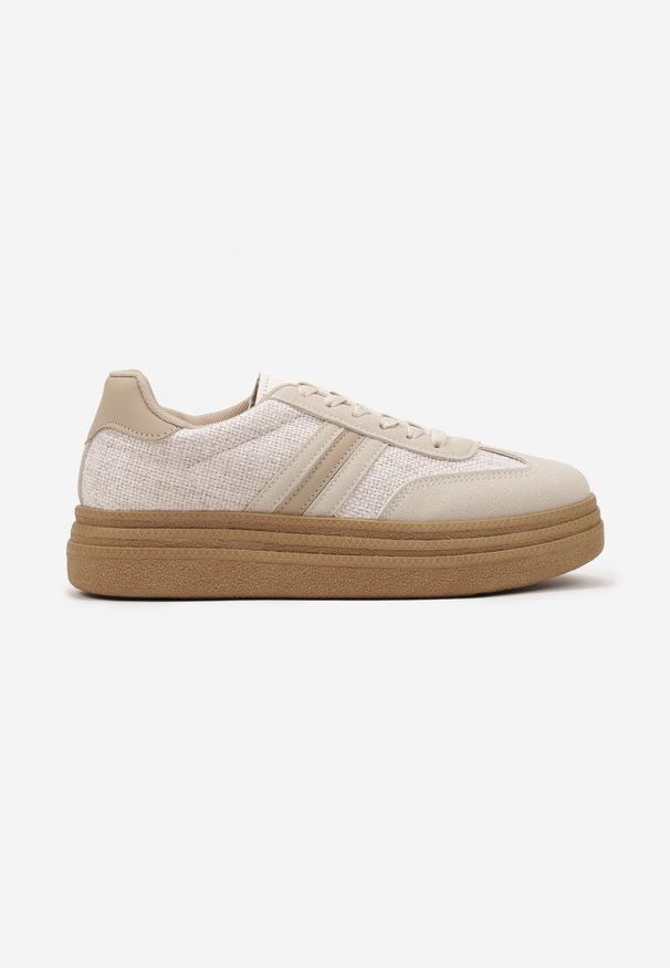 Renee - Ciemnobeżowe Sneakersy Kultowe Tenisówki na Grubej Podeszwie Gonelis. Okazja: na co dzień. Kolor: beżowy. Materiał: jeans