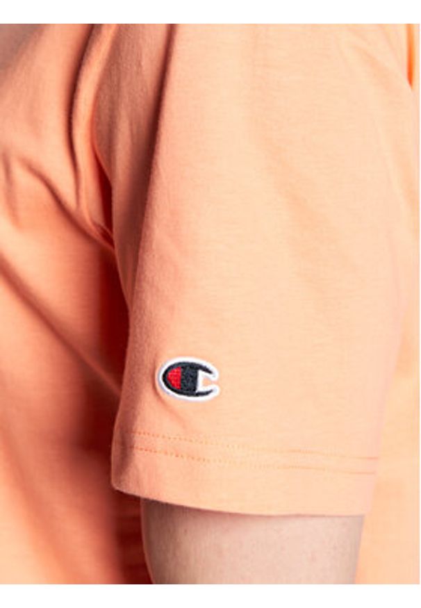 Champion T-Shirt Small Script Logo Embroidery 218006 Pomarańczowy Regular Fit. Kolor: pomarańczowy. Materiał: bawełna