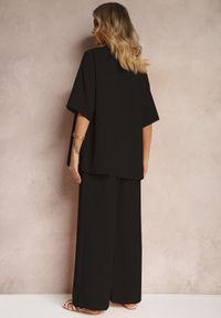 Renee - Czarny 2-Częściowy Komplet Koszula z Krótkim Rękawem Spodnie z Gumką w Pasie Vimacia. Kolor: czarny. Materiał: materiał #2