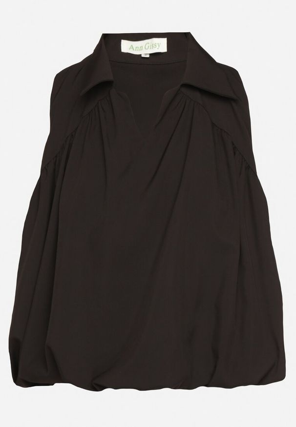 Born2be - Czarna Bluza Rozkloszowana Oversize z Kołnierzykiem Eridwen. Okazja: na co dzień. Typ kołnierza: dekolt w serek, kołnierzyk klasyczny. Kolor: czarny. Długość rękawa: długi rękaw. Długość: długie. Styl: klasyczny, casual