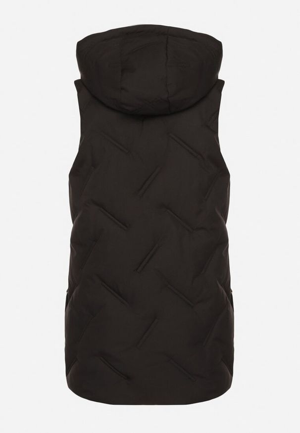 Born2be - Czarna Casualowa Kamizelka z Kapturem i Pikowanymi Przeszyciami Caletta. Okazja: na co dzień. Typ kołnierza: kaptur. Kolor: czarny. Materiał: jeans. Styl: casual