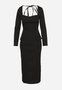 Born2be - Czarna Elegancka Sukienka Ołówkowa z Wiązaniem i Imitacją Kieszeni Tillirisa. Okazja: na co dzień, na spotkanie biznesowe, na imprezę. Kolor: czarny. Długość rękawa: długi rękaw. Typ sukienki: ołówkowe. Styl: elegancki #6