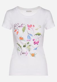 Born2be - Różowy Bawełniany T-shirt z Ozdobnym Nadrukiem Zaromira. Okazja: na co dzień. Kolor: biały. Materiał: bawełna. Wzór: nadruk. Styl: klasyczny, elegancki, casual #5