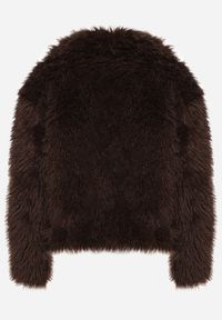 Born2be - Brązowa Kurtka Futrzana o Krótkim Kroju z Szerokim Kołnierzem Riveti. Okazja: na co dzień. Kolor: brązowy. Materiał: futro. Długość: krótkie. Sezon: zima. Styl: casual, elegancki #4