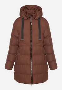 Born2be - Brązowa Długa Pikowana Kurtka z Kapturem i Dwustronnym Suwakiem Naorinae. Okazja: na co dzień, do pracy. Typ kołnierza: kaptur. Kolor: brązowy. Materiał: jeans. Długość rękawa: długi rękaw. Długość: długie. Sezon: zima. Styl: casual, elegancki #2