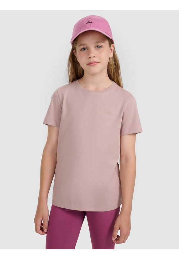 4f - 4F T-shirt regular gładki dziewczęcy - beżowy 146 (10-11 lat). Okazja: na co dzień. Kolor: beżowy. Materiał: jersey, bawełna, materiał. Długość rękawa: krótki rękaw. Długość: krótkie. Wzór: gładki. Sezon: lato. Styl: casual, klasyczny, młodzieżowy, sportowy