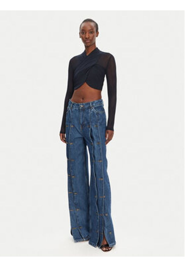 ROTATE Jeansy 1140731602 Granatowy Wide Leg. Kolor: niebieski