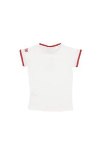LEONE 1947 APPAREL - Dziewczęcy T-shirt z krótkim rękawem i uczelnią „L”.. Kolor: biały. Długość rękawa: krótki rękaw. Długość: krótkie. Sport: joga i pilates
