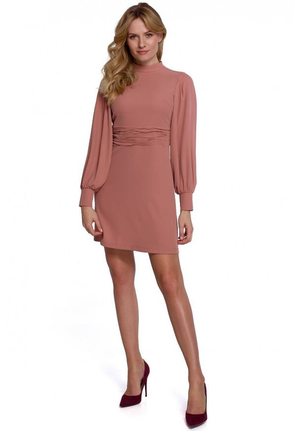 Makover - Elegancka sukienka mini z bufiastymi rękawami. Styl: elegancki. Długość: mini