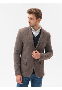 Ombre Clothing - Marynarka męska casual M162 - brązowa - XXL. Okazja: na co dzień. Kolor: brązowy. Materiał: bawełna, dzianina, poliester. Styl: casual #1