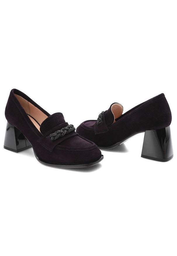 Fioletowe Półbuty Simen Eleganckie Skórzane Buty Na Obcasie. Zapięcie: bez zapięcia. Kolor: fioletowy. Materiał: skóra. Szerokość cholewki: normalna. Obcas: na obcasie. Styl: elegancki. Wysokość obcasa: średni