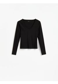 Reserved - Longsleeve z bawełną - czarny. Kolor: czarny. Materiał: bawełna. Długość rękawa: długi rękaw #1