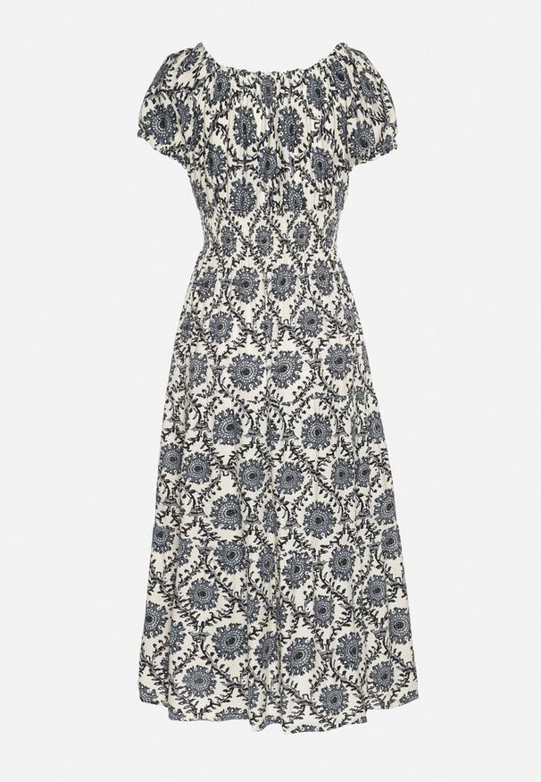 Born2be - Czarna Sukienka z Bawełną i Bufiastymi Rękawami Revilee. Okazja: na spacer, na co dzień. Kolor: czarny. Materiał: bawełna. Wzór: aplikacja. Styl: casual, elegancki