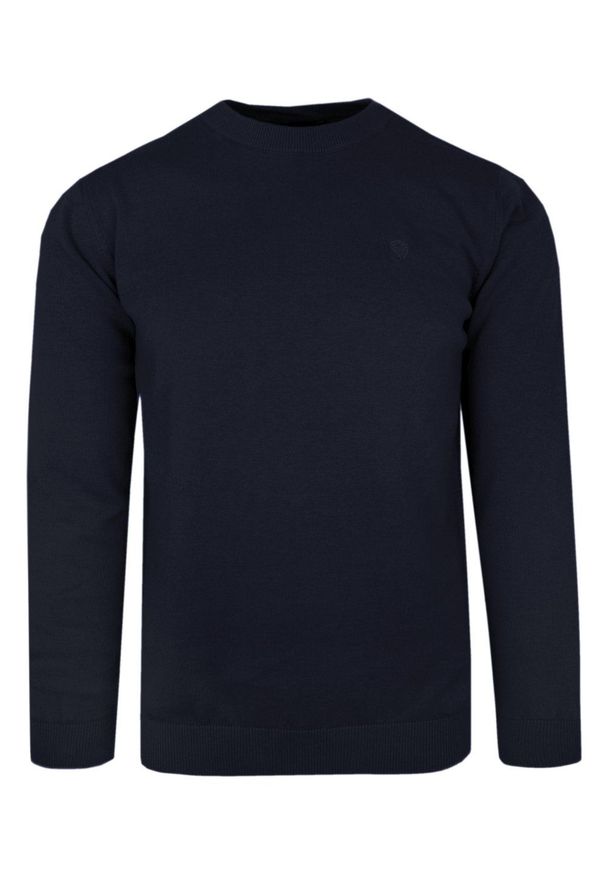 Klasyczny Sweter Męski - Rigon - Bawełna - Ciemny Granat. Kolor: niebieski. Materiał: bawełna. Wzór: nadruk. Styl: klasyczny