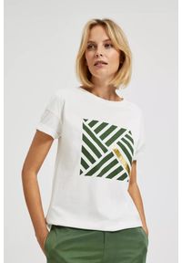 MOODO - T-shirt z geometrycznym wzorem i okrągłym dekoltem biały. Kolor: biały. Wzór: geometria #1