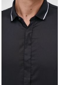 Armani Exchange - Koszula bawełniana. Typ kołnierza: kołnierzyk klasyczny. Kolor: czarny. Materiał: bawełna. Długość rękawa: długi rękaw. Długość: długie. Wzór: gładki. Styl: klasyczny #5