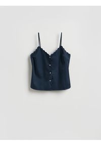 Reserved - Bawełniany top z guzikami - granatowy. Kolor: niebieski. Materiał: bawełna #1