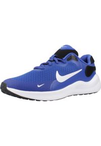 Buty do biegania dla dzieci Nike Revolution 7. Zapięcie: sznurówki. Kolor: wielokolorowy, czarny, niebieski, zielony. Materiał: materiał, syntetyk, tkanina. Szerokość cholewki: normalna. Model: Nike Revolution