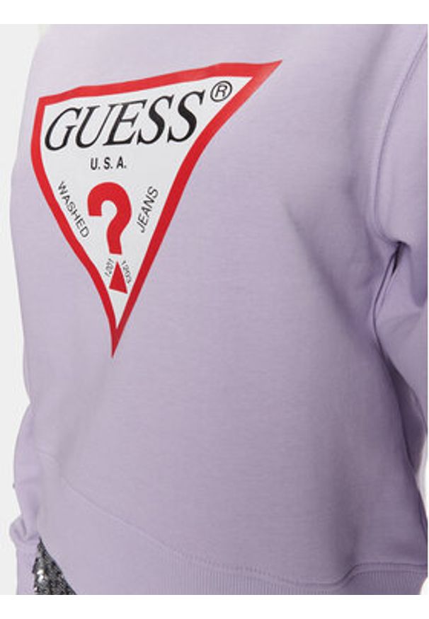 Guess Bluza W2YQ16 KBA10 Fioletowy Regular Fit. Kolor: fioletowy. Materiał: bawełna