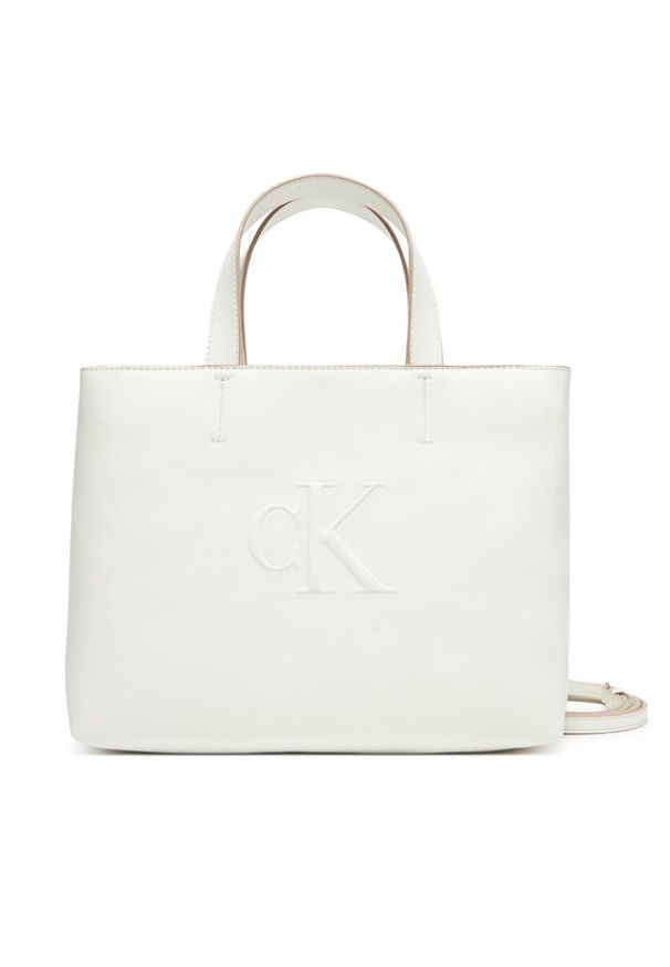 Calvin Klein Jeans Torebka Sculpted Mini Ew Tote LV04K3111G Biały. Kolor: biały. Materiał: skórzane