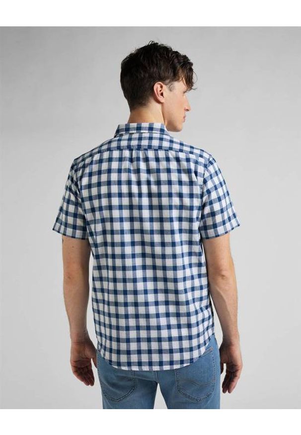 Lee - LEE BUTTON DOWN SS MĘSKA KOSZULA W KRATĘ KRÓTKI RĘKAW WASHED BLUE L886OFLR 112145648. Typ kołnierza: button down. Długość rękawa: krótki rękaw. Długość: krótkie