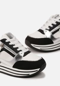 Born2be - Czarne Sneakersy na Grubej Podeszwie Ozdobione Suwakiem i Brokatem Amudda. Kolor: czarny. Materiał: jeans. Wzór: aplikacja #5