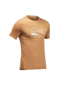 FORCLAZ - Koszulka trekkingowa męska Forclaz Travel 100 merino. Kolor: pomarańczowy, beżowy, wielokolorowy. Materiał: materiał, akryl, wełna