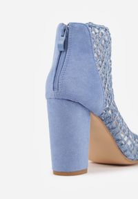 Born2be - Niebieskie Botki Vices na Obcasie z Siateczkową Cholewką Karhiris. Okazja: na co dzień. Kolor: niebieski. Materiał: jeans. Sezon: wiosna, lato. Obcas: na obcasie. Styl: casual, elegancki. Wysokość obcasa: średni #9