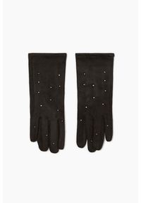 MOODO - Rękawiczki z dżetami zamszowe czarne. Kolor: czarny. Materiał: zamsz