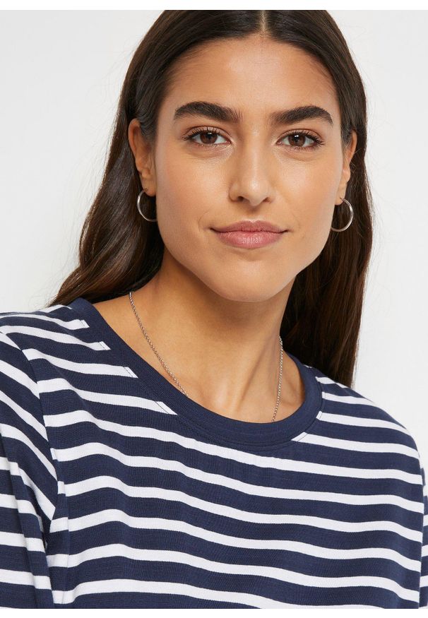 bonprix - Bluzka z bawełny organicznej. Kolor: niebieski. Materiał: bawełna. Wzór: paski