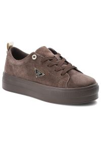 Sneakersy damskie Filippo, cholewka ze skóry naturalnej zamszowej klasyczne sznurowanie na masywnej platformie, brązowe, DP3533/26. Okazja: na co dzień. Zapięcie: sznurówki. Kolor: brązowy. Materiał: skóra, zamsz. Szerokość cholewki: normalna. Obcas: na platformie #1