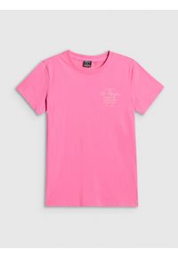 4f - 4F T-shirt regular z nadrukiem damski - różowy XL. Okazja: na co dzień. Kolor: różowy. Materiał: jeans, bawełna, dresówka, dzianina. Wzór: nadruk. Styl: klasyczny, casual #1