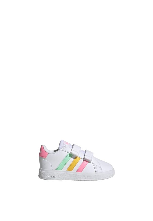 Adidas - Buty Grand Court Lifestyle Hook and Loop. Kolor: biały, wielokolorowy, różowy, zielony. Materiał: materiał