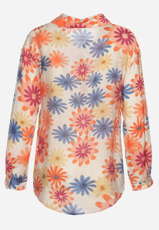 Born2be - Beżowo-Niebieska Koszula w Kwiaty Zapinana na Guziki Horisa. Okazja: na co dzień. Kolor: beżowy. Materiał: wiskoza, materiał, jeans. Wzór: kwiaty. Styl: casual