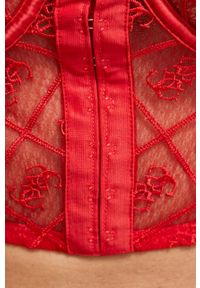 Guess biustonosz kolor czerwony koronkowy gładki. Kolor: czerwony. Materiał: koronka. Rodzaj stanika: różne sposoby noszenia, biustonosz z fiszbinami, odpinane ramiączka. Wzór: gładki #3