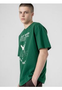 outhorn - T-shirt oversize z nadrukiem męski - zielony. Okazja: na co dzień. Kolor: zielony. Materiał: bawełna, dzianina. Wzór: nadruk. Styl: casual #2