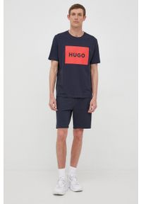 Hugo - HUGO t-shirt bawełniany 50467952 kolor granatowy z nadrukiem. Kolor: niebieski. Materiał: bawełna. Wzór: nadruk #2