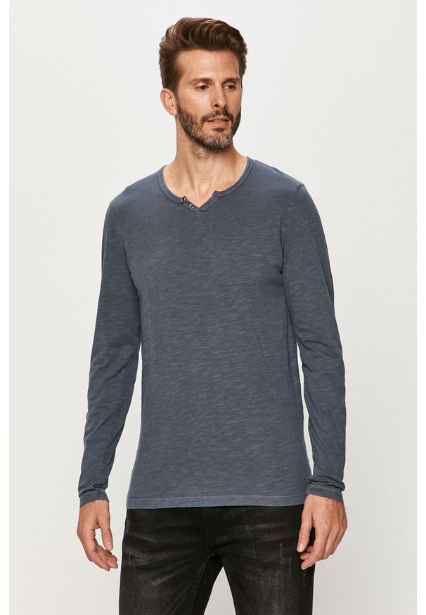 Jack & Jones - Longsleeve. Okazja: na co dzień. Kolor: niebieski. Materiał: bawełna, dzianina. Długość rękawa: długi rękaw. Wzór: gładki. Styl: casual