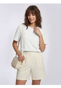 Sinsay - Bawełniana bluzka z haftem - kremowy. Kolor: kremowy. Materiał: bawełna. Wzór: haft #1