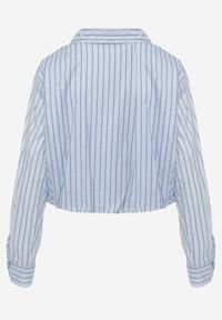 Renee - Niebieska Oversizowa Koszula z Bawełny w Pionowe Paseczki z Gumką Kadink. Okazja: na co dzień. Typ kołnierza: kołnierzyk klasyczny. Kolor: niebieski. Materiał: bawełna. Wzór: paski. Styl: casual, elegancki, klasyczny #3