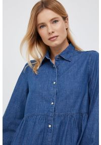 Pepe Jeans sukienka bawełniana mini rozkloszowana. Kolor: niebieski. Materiał: bawełna. Typ sukienki: rozkloszowane. Długość: mini #1