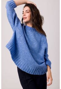 MOE - Sweter Oversize z Nietoperzowym Rękawem - Lazurowy. Kolor: niebieski. Materiał: wełna, poliester, akryl, poliamid