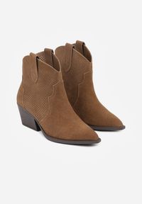 Renee - Brązowe Botki Typu Kowbojki na Stożku ze Skóry Naturalnej Clearfeather. Okazja: na co dzień. Kolor: brązowy. Materiał: skóra. Obcas: na stożku. Styl: klasyczny, casual #8