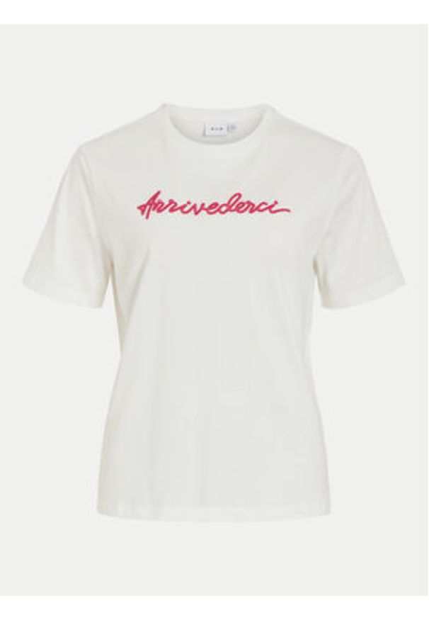Vila T-Shirt Sybil 14097444 Biały Regular Fit. Kolor: biały. Materiał: bawełna