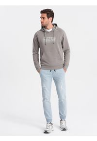Ombre Clothing - Męskie spodnie jeansowe JOGGERY z przetarciami - jasnoniebieskie V1 - Rozmiar: XL. Kolor: niebieski. Materiał: jeans