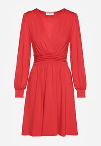Renee - Czerwona Sukienka z Wiskozą o Rozkloszowanym Kroju Selaitea. Okazja: na randkę. Typ kołnierza: dekolt w serek. Kolor: czerwony. Materiał: wiskoza. Styl: elegancki #8