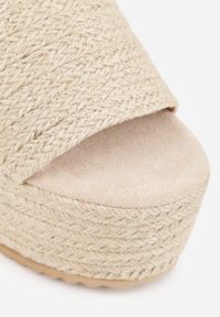 Renee - Beżowe Plecione Klapki na Platformie z Szerokim Paskiem Peonnit. Kolor: beżowy. Obcas: na platformie #2