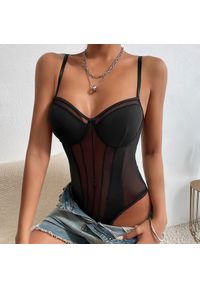 Intica - Body usztywniane z szerokimi ramiączkami modelujące sylwetkę Cicilia. Kolor: czarny. Materiał: materiał